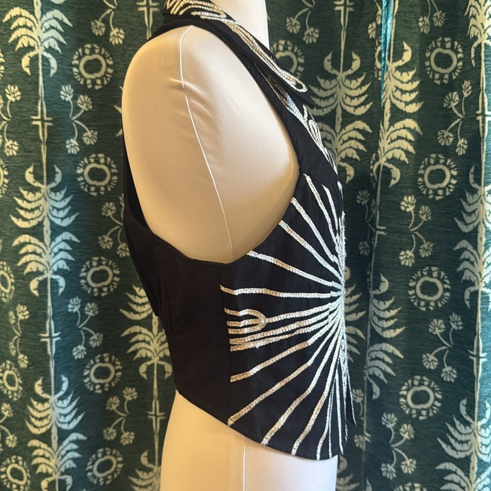 Free People Head West Black Silver Embroidered Halter Sleeveless Vest Top S NWOT - Picture 10 of 13